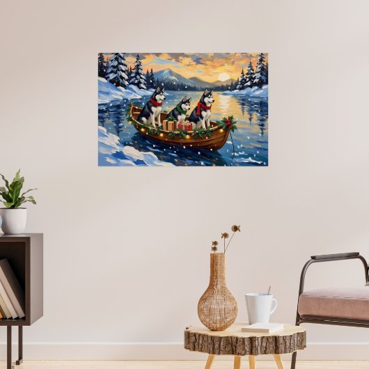 Sibirian Husky Weihnachtsboot Urlaub Poster (Wohnzimmer 3)