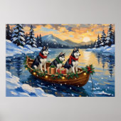 Sibirian Husky Weihnachtsboot Urlaub Poster (Vorne)