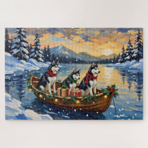 Sibirian Husky Weihnachtsboot Urlaub Puzzle