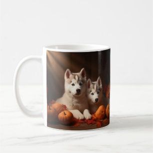Sibirian Husky Welpe Herbstfreude Kürbis  Kaffeetasse