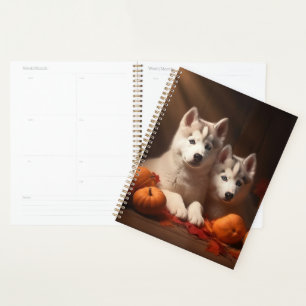 Sibirian Husky Welpe Herbstfreude Kürbis Planer