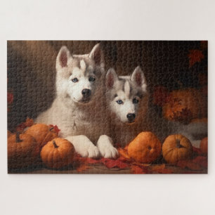 Sibirian Husky Welpe Herbstfreude Kürbis  Puzzle