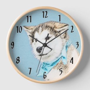 Sibirian Husky-Welpenmalerei - Originale Hunde-Kun Uhr