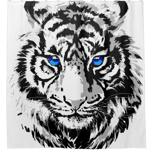 Sibirienweißer Tiger Kopf - Tiger Blue Eyes Duschvorhang (Vorderseite)