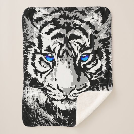 Sibirienweißer Tiger Kopf - Tiger Blue Eyes Sherpadecke (Vorderseite)