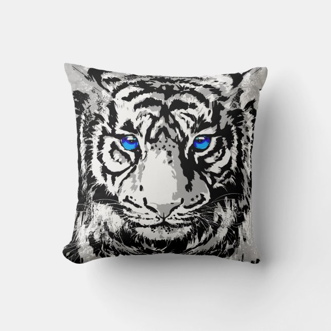 Sibirienweißer Tiger Kopf - Tiger Blue Eyes Throw Kissen (Vorderseite)