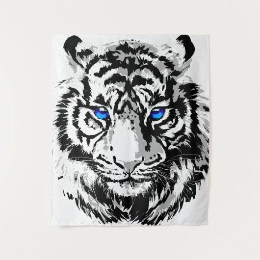 Sibirienweißer Tiger Kopf - Tiger Blue Eyes Wandteppich (Vorderseite)