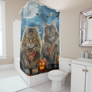 Sibirische Halloween-Katze Gruselig Duschvorhang