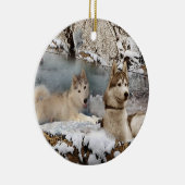 Sibirische Huskies-Schnee-Szenen-Verzierung Keramikornament (Rechts)