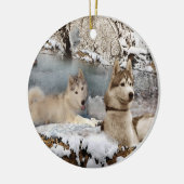 Sibirische Huskies-Schnee-Szenen-Verzierung Keramikornament (Links)