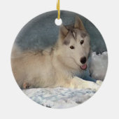 Sibirische Huskies-Schnee-Szenen-Verzierung Keramikornament (Hinten)