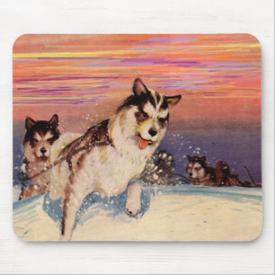 Sibirische Husky-Hunde in den 40er Jahren machen i Mousepad