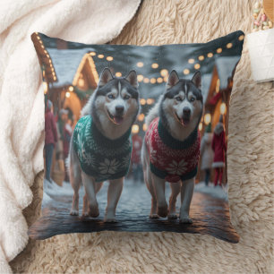 Sibirische Husky-Hunde Weihnachten Schnee Feiertag Kissen