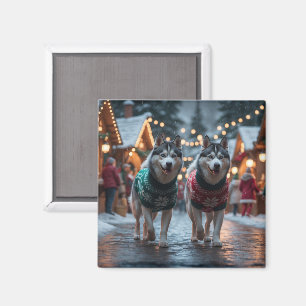 Sibirische Husky-Hunde Weihnachten Schnee Feiertag Magnet