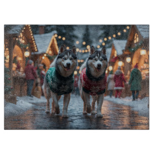 Sibirische Husky-Hunde Weihnachten Schnee Urlaub  Schneidebrett