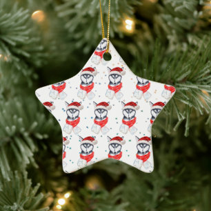 Sibirische Husky-Hunderasse Weihnachtssterne Keramik Ornament