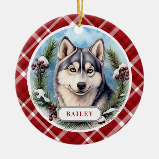 Sibirische Husky-Keramik Zirkel-Ornament Keramik Ornament (Vorne)