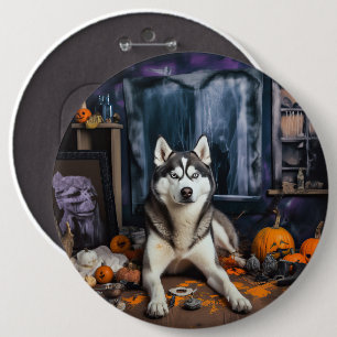 Sibirische Husky-Kürbisse Halloween Gruselig Button