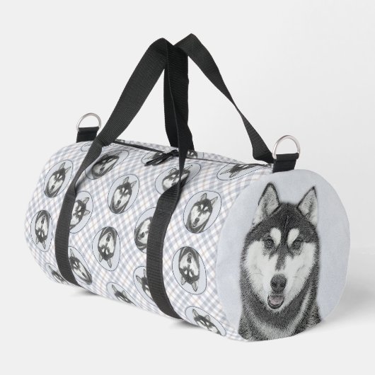 Sibirische Husky Malerei Schwarz-Weiß-Hunde Kunst Duffle Bag (Linke Seite)