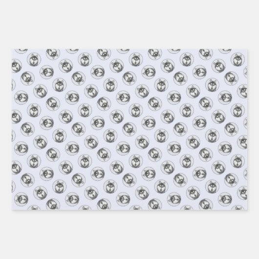 Sibirische Husky Malerei Schwarz-Weiß-Hunde Kunst Geschenkpapier Set (Vorderseite)