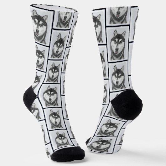 Sibirische Husky Malerei Schwarz-Weiß-Hunde Kunst Socken (Gewinkelt)