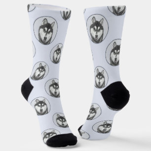 Sibirische Husky Malerei Schwarz-Weiß-Hunde Kunst Socken
