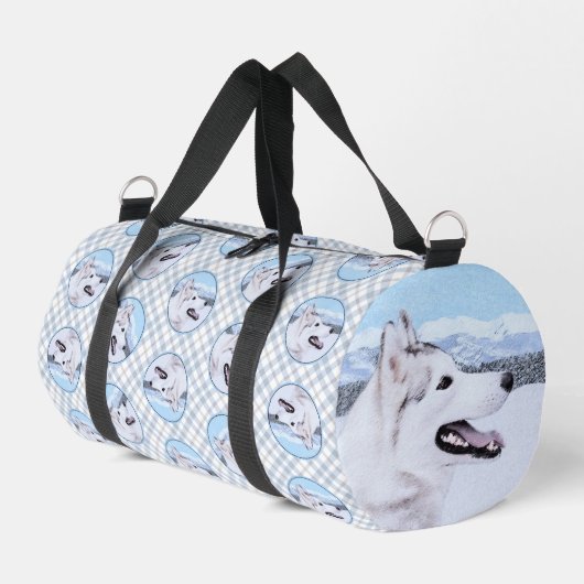 Sibirische Husky-Malerei - Silber und Weiße Hundek Duffle Bag (Linke Seite)