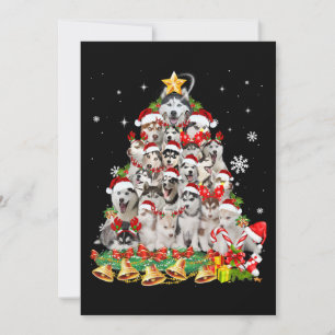 Sibirische Husky-Weihnachtsbaumlichter   Hund Xmas Einladung