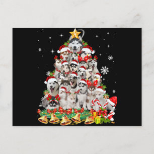 Sibirische Husky-Weihnachtsbaumlichter   Hund Xmas Feiertagspostkarte