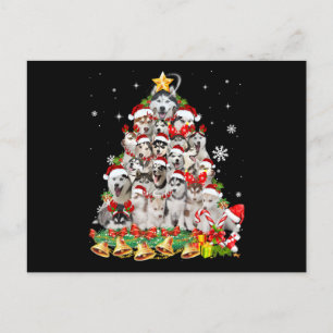 Sibirische Husky-Weihnachtsbaumlichter   Hunde-Wei Einladungspostkarte