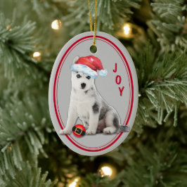 Sibirische Husky-Weihnachtsmannmütze Weihnachtssch Keramik Ornament