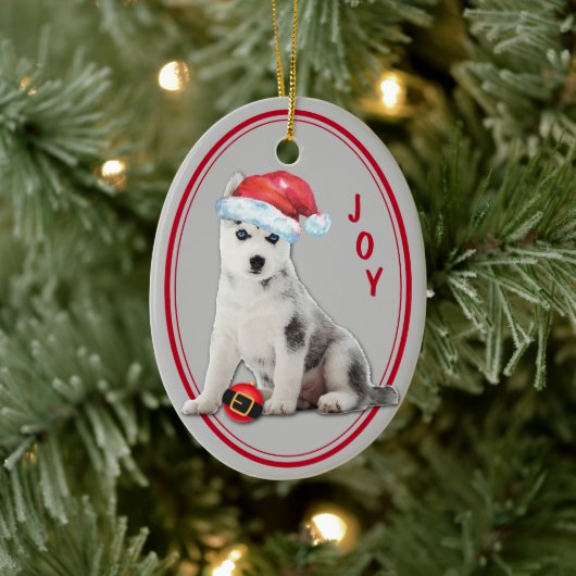 Sibirische Husky-Weihnachtsmannmütze Weihnachtssch Keramik Ornament (Baum)