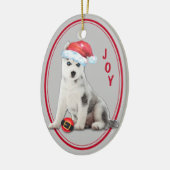 Sibirische Husky-Weihnachtsmannmütze Weihnachtssch Keramik Ornament (Links)
