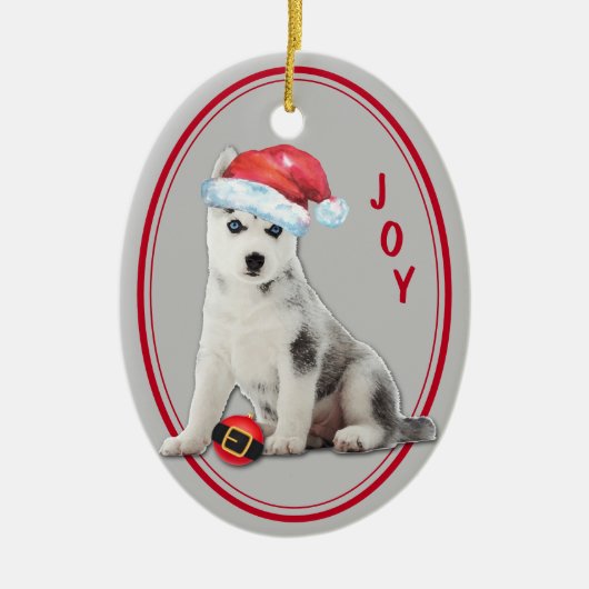 Sibirische Husky-Weihnachtsmannmütze Weihnachtssch Keramik Ornament (Vorne)
