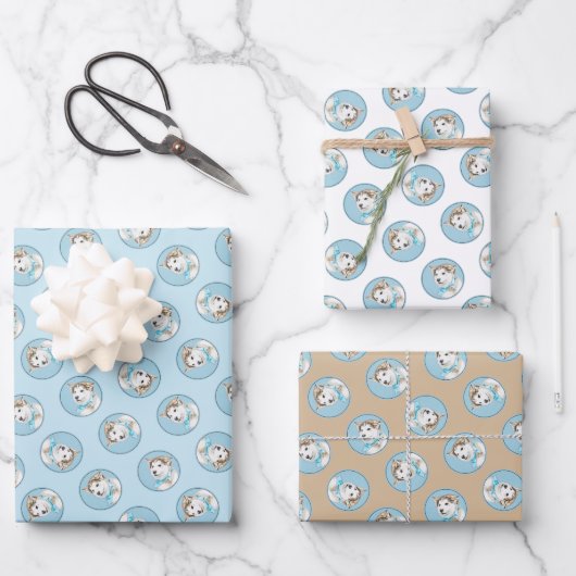 Sibirische Husky Welpenmalerei Copper Red Dog Art Geschenkpapier Set (Vorderseite)