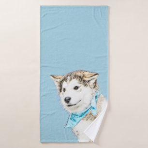 Sibirische Husky-Welpenmalerei - Original Hundesch Badhandtuch Set