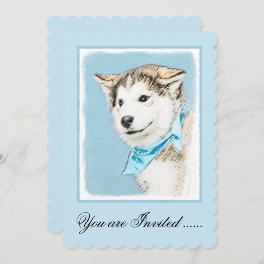 Sibirische Husky-Welpenmalerei - Original Hundesch Einladung (Vorne/Hinten)