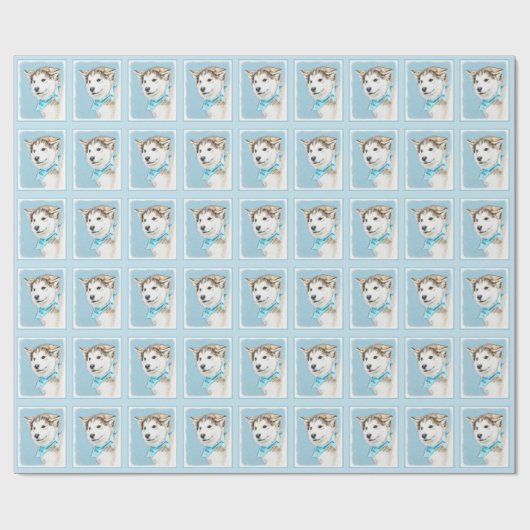 Sibirische Husky-Welpenmalerei - Original Hundesch Geschenkpapier (Flach)