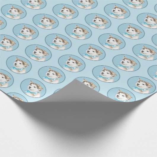 Sibirische Husky-Welpenmalerei - Original Hundesch Geschenkpapier (Ecke)