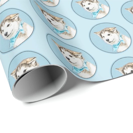 Sibirische Husky-Welpenmalerei - Original Hundesch Geschenkpapier (Rolleneckpunkt)