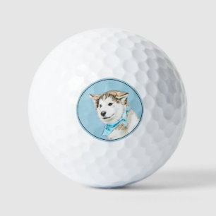 Sibirische Husky-Welpenmalerei - Original Hundesch Golfball