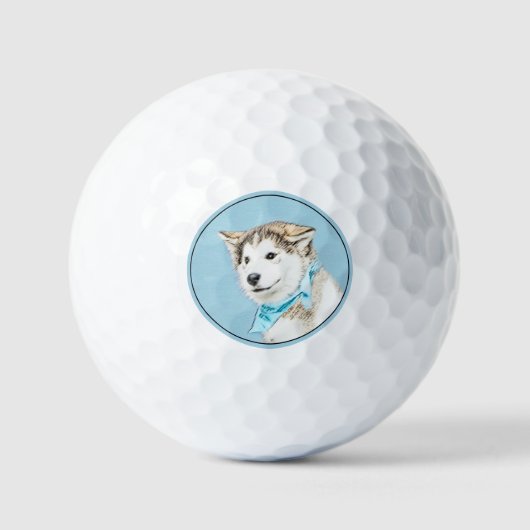 Sibirische Husky-Welpenmalerei - Original Hundesch Golfball (Vorderseite)