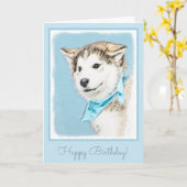 Sibirische Husky-Welpenmalerei - Original Hundesch Karte (Gelbe Blume)