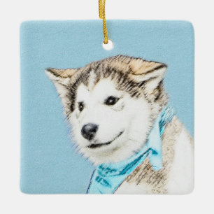 Sibirische Husky-Welpenmalerei - Original Hundesch Keramikornament