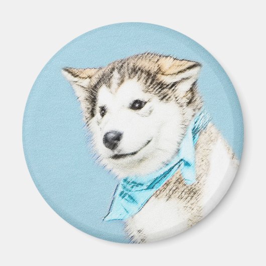 Sibirische Husky-Welpenmalerei - Original Hundesch Magnet (Vorne)