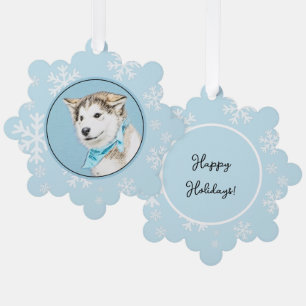 Sibirische Husky-Welpenmalerei - Original Hundesch Ornament Karte