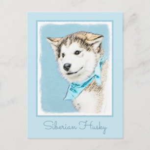 Sibirische Husky-Welpenmalerei - Original Hundesch Postkarte