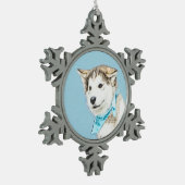Sibirische Husky-Welpenmalerei - Original Hundesch Schneeflocken Zinn-Ornament (Links)