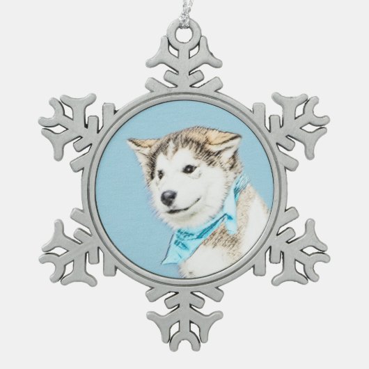 Sibirische Husky-Welpenmalerei - Original Hundesch Schneeflocken Zinn-Ornament (Vorderseite)