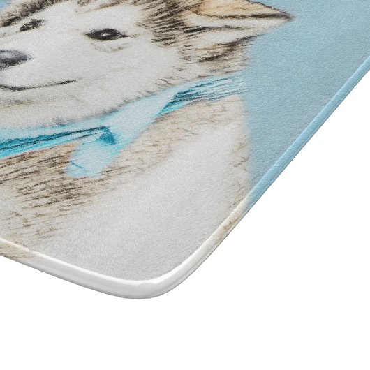 Sibirische Husky-Welpenmalerei - Original Hundesch Schneidebrett (Ecke)